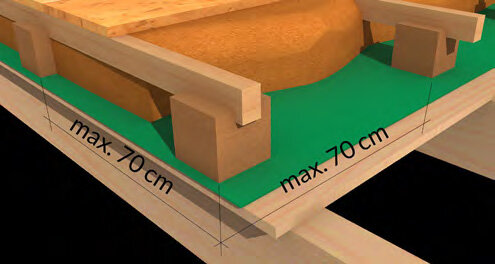 Installation diagram for a wooden beam ceiling