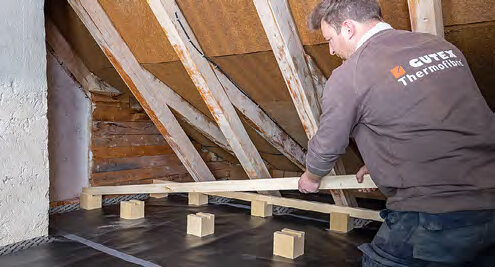 Insulating base with inserted support battens 4 x 6 cm
